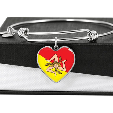 Sicilian Flag with Heart Charm Bangle in Stainless Steel & Gold option