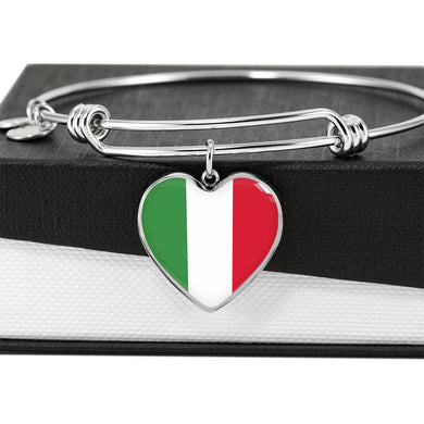 Italian Flag with Heart Charm Bangle in Stainless Steel & Gold option
