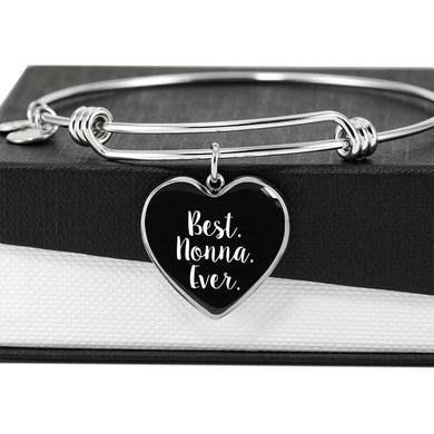Best Nonna Ever with Black Heart Charm Bangle in Gold & Stainless Steel