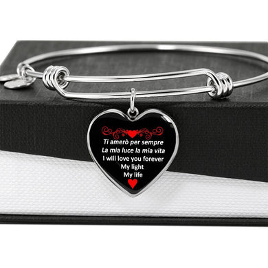 I Will Love You Forever in Red with Heart Charm Bangle in Gold & Stainless Steel