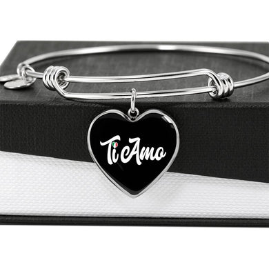 Ti Amo with Heart Charm Bangle in Gold & Stainless Steel