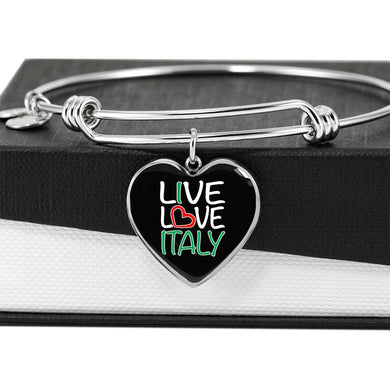 Live Love Italy with Heart Charm Bangle in Gold & Stainless Steel