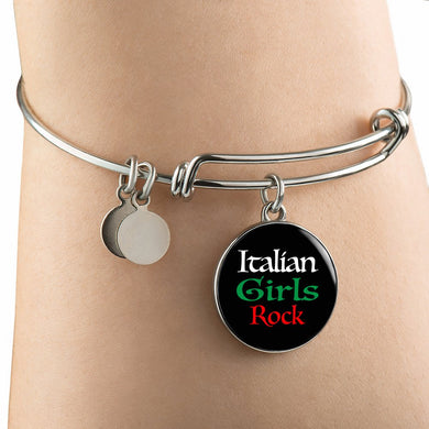 Italian Girls Rock With Black Circle Charm Bangle Stainless