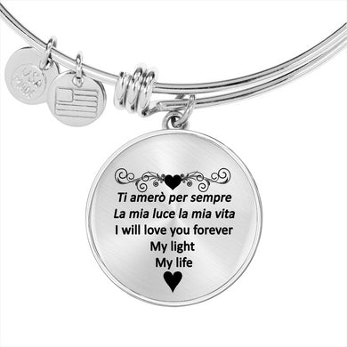 I Will Love You Forever with Transparent Circle Charm Bangle in Gold & Stainless Steel