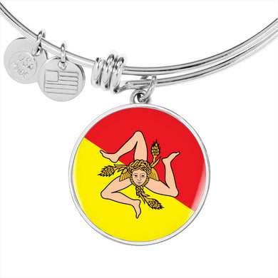 Sicilian Flag With Circle Charm Bangle in Gold & Stainless Steel