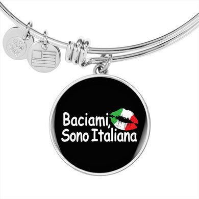 Kiss Me I'm Italian with Circle Charm Bangle in Gold & Stainless Steel
