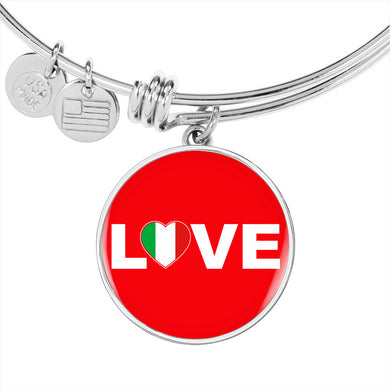Italian Love With Red Circle Charm Bangle in Gold & Stainless Steel