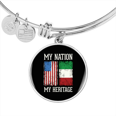 Italian My Nation My Heritage With Circle Charm Bangle in Gold & Stainless Steel