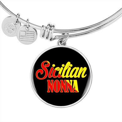 Sicilian Nonna With Black Circle Charm Bangle in Gold & Stainless Steel