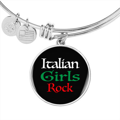Italian Girls Rock With Black Circle Charm Bangle in Gold & Stainless Steel