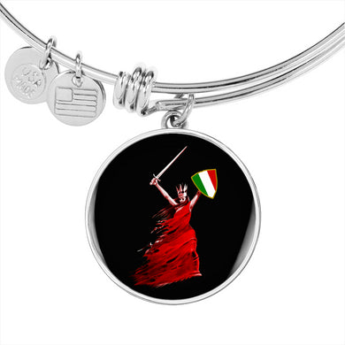 Italian Woman Warrior with Circle Charm Bangle in Gold & Stainless Steel