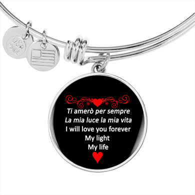 I Will Love You Forever in Red with Circle Charm Bangle in Gold & Stainless Steel