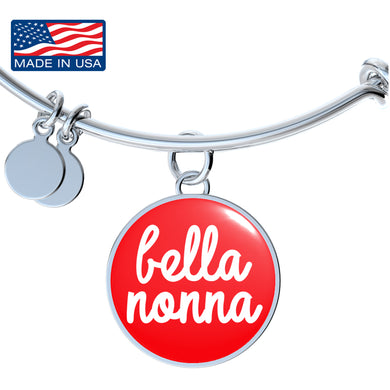 Bella Nonna With Red Circle Charm Bangle in Gold & Stainless Steel